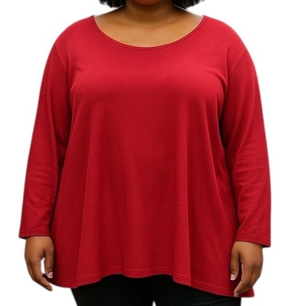 Eileen Fisher Women's Tunic Top Red Scoop Neck Long Sleeve Plus Size XXXL